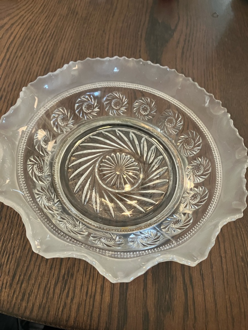 Pressed Glass Bowl With Silver Plated Base